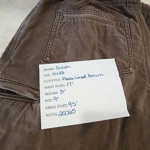 Duluth Trading Women's Fleece Lined Flex Firehose Brown pants jeans Size 10 - Picture 5 of 5